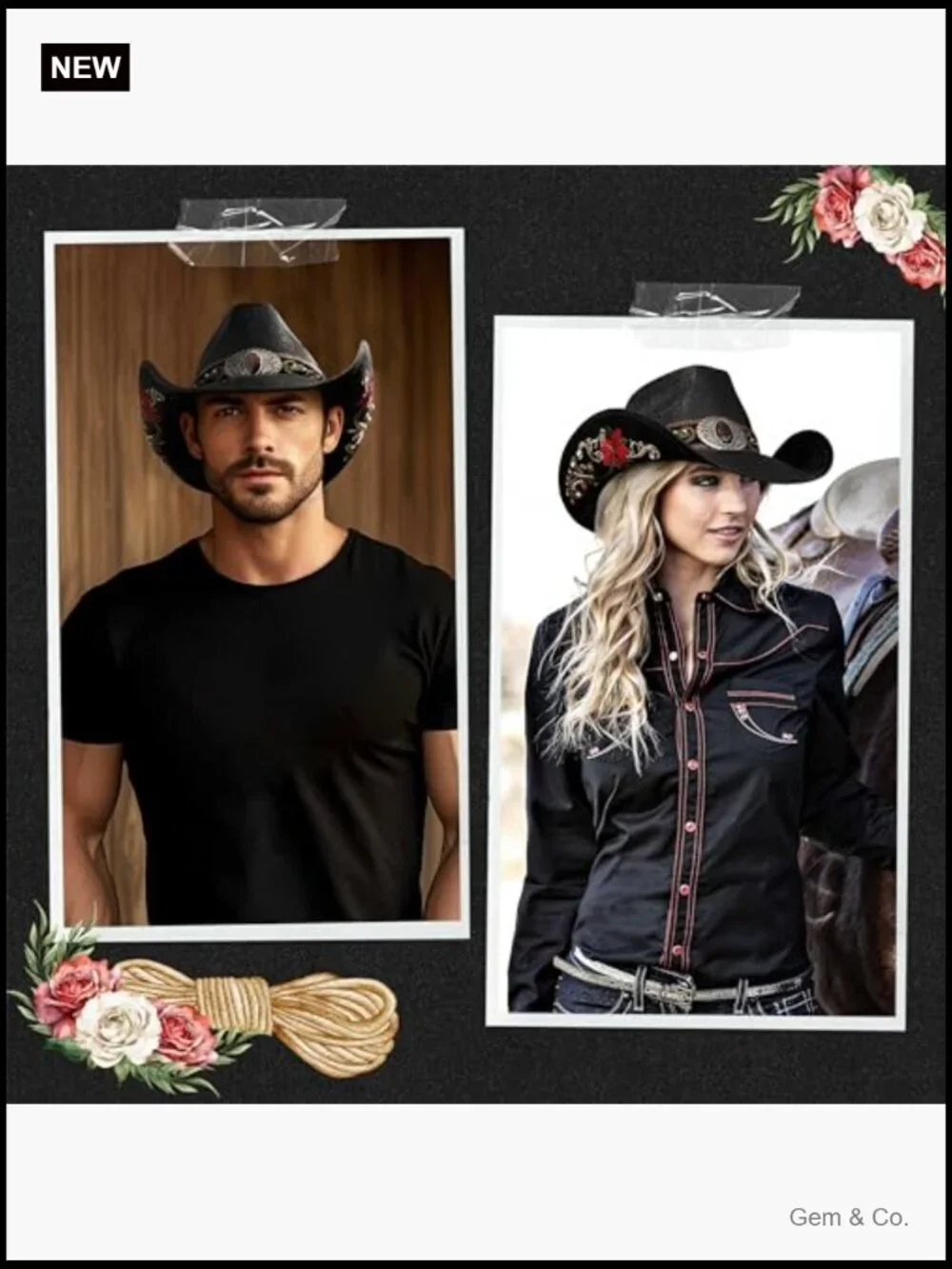 Embroidered Straw Cowboy Hat with Floral Design
